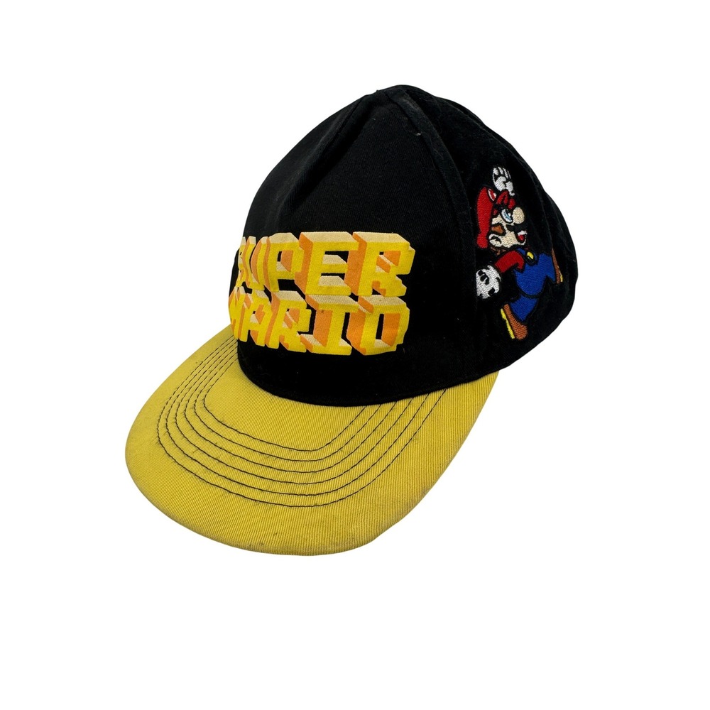 Nintendo Super Mario Hat Cap Boys Black Yellow Embroidered Snapback Hat
